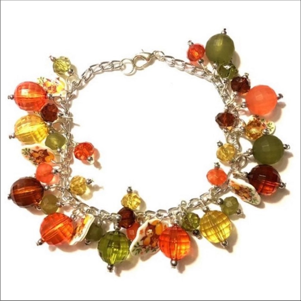 Autumn Owl Charm Bracelet one of a kind